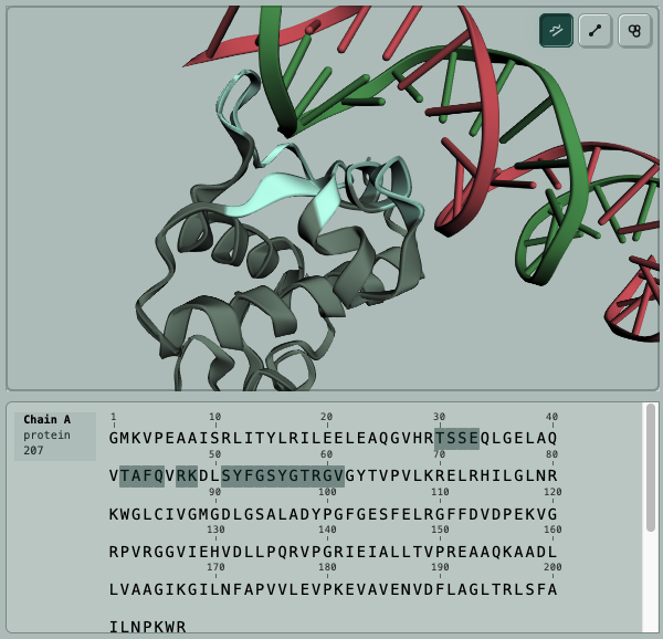 Boltz-2 result structure preview with selected protein residues